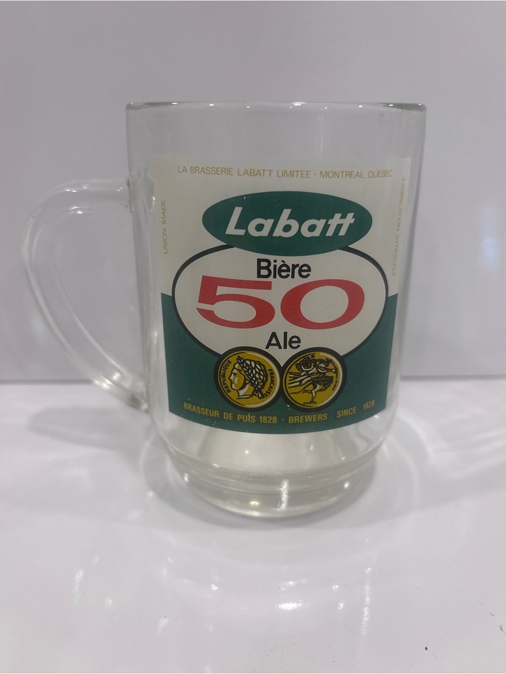 Vintage 1970s Labatt 50 ale beer glass mug biere Montreal Quebec union made